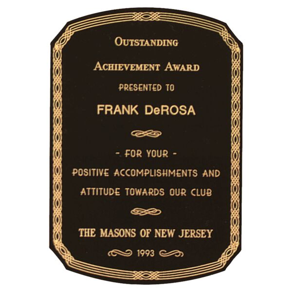 6" x 8 1/2" Laserable Brass Notched Corner Plate with Rounded Top and Bottom, Design Border and Four Holes Thumbnail