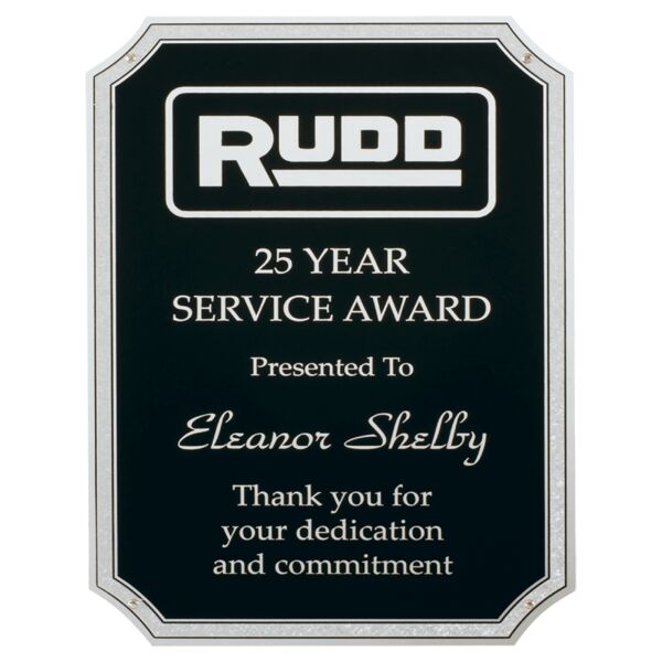 5 1/4" x 7 1/4 Notched Corner Aluminum Plate with Florentine Border and Textured Center Thumbnail