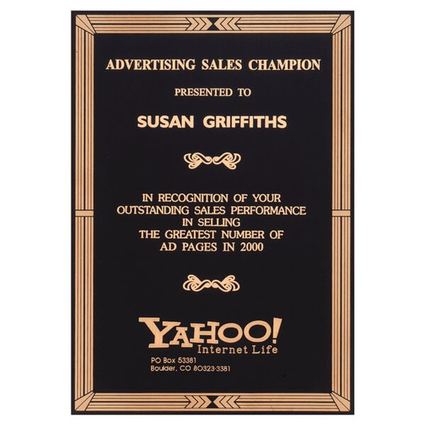 6 1/4" x 8 3/4" Laser Engravable Brass Plate with Southwestern Design Border and Four Holes Thumbnail