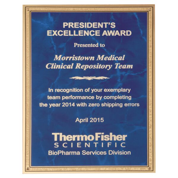 7" x 10" Sapphire Marble LaserFX Brass Plated Steel Plate with Florentine Border and Four Holes Thumbnail