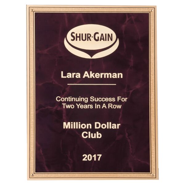 6" x 8" Ruby Marble Brass Plated Steel Plate with 4 Holes and Florentitine Border Thumbnail