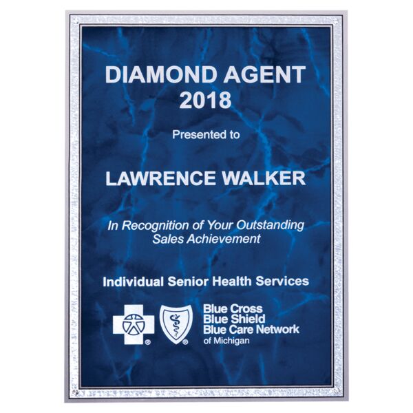 7" x 10" Sapphire Marble Laserable Aluminum Plate with Border and Four Holes Thumbnail