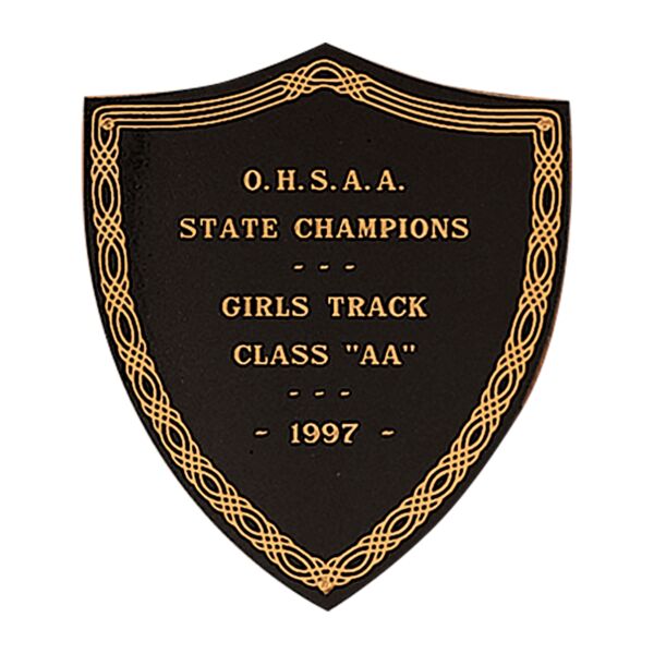 5 1/2" x 6" Laserable Brass Shield Plate with Design Border and Three Holes Thumbnail