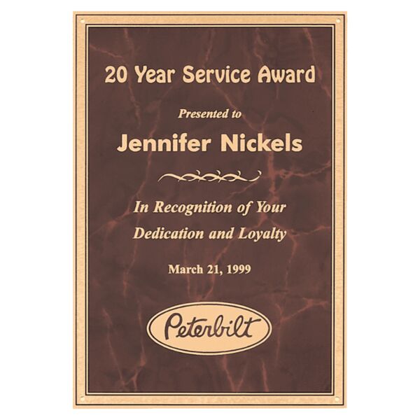 7" x 10" Ruby Marble Brass Plated Steel Plate with Florentine Border and Four Holes Thumbnail