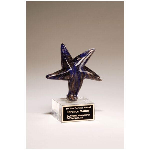6 7/8" Star Art Glass with Metallic Highlights on Glass Base and Laserable Aluminum Plate Thumbnail